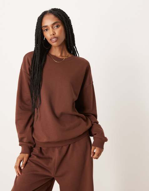 ASOS DESIGN oversized sweat top in brown (part of a set) - view 1