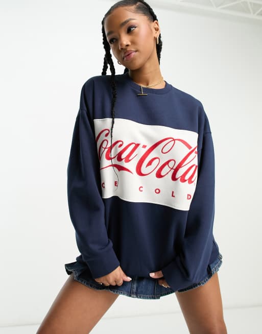 ASOS DESIGN oversized sweat with embroidered coca cola license graphic in navy