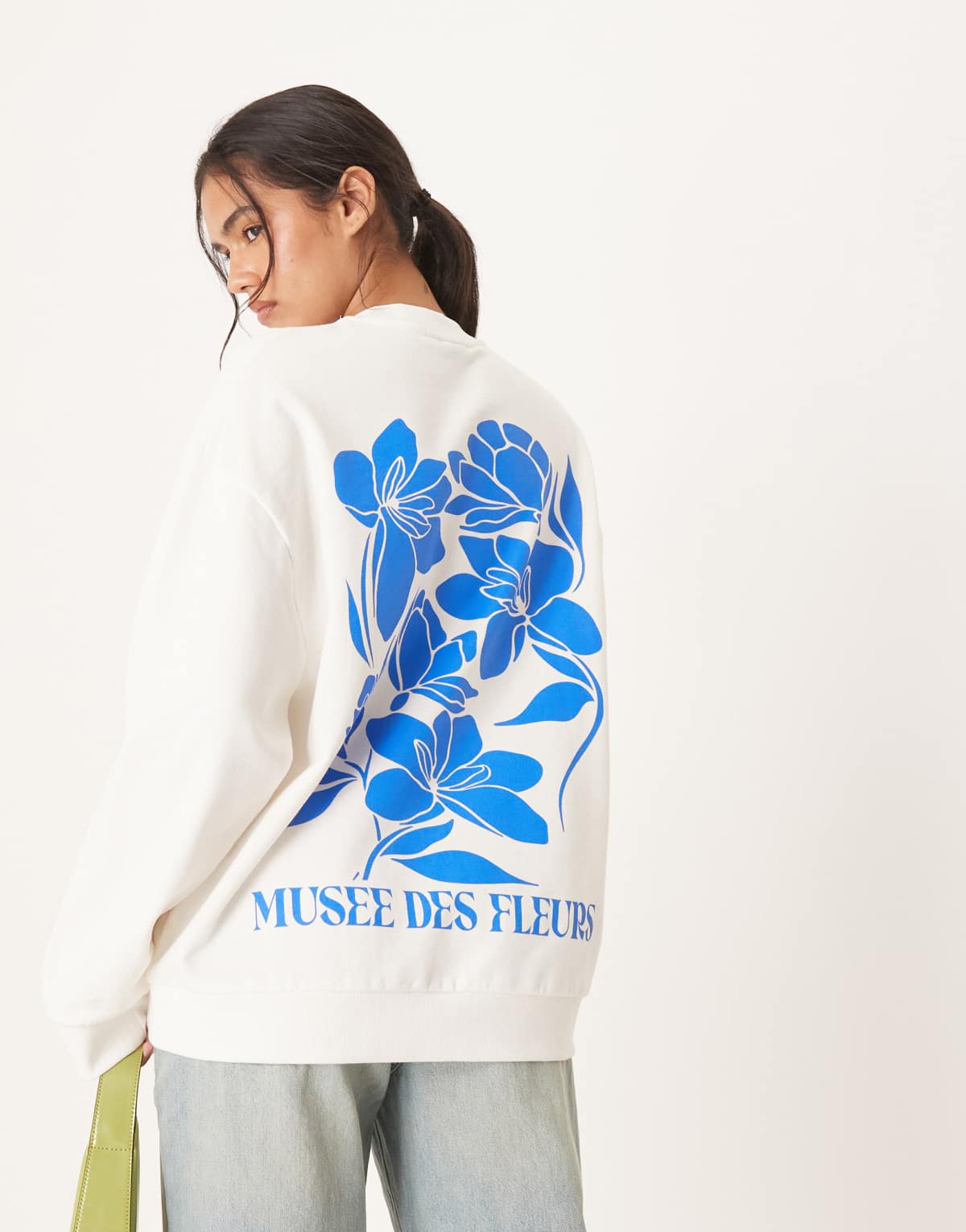 ASOS DESIGN oversized sweat with floral art graphic in cream