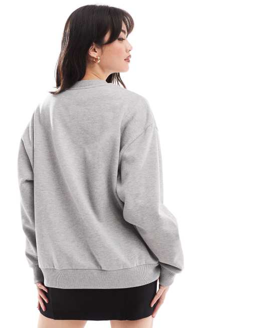 ASOS DESIGN oversized sweat with high build embroidered rue de moulin graphic in grey marl, 2 of 4