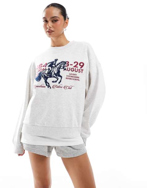 ASOS DESIGN oversized sweat with horse graphic in ice marl - view 1