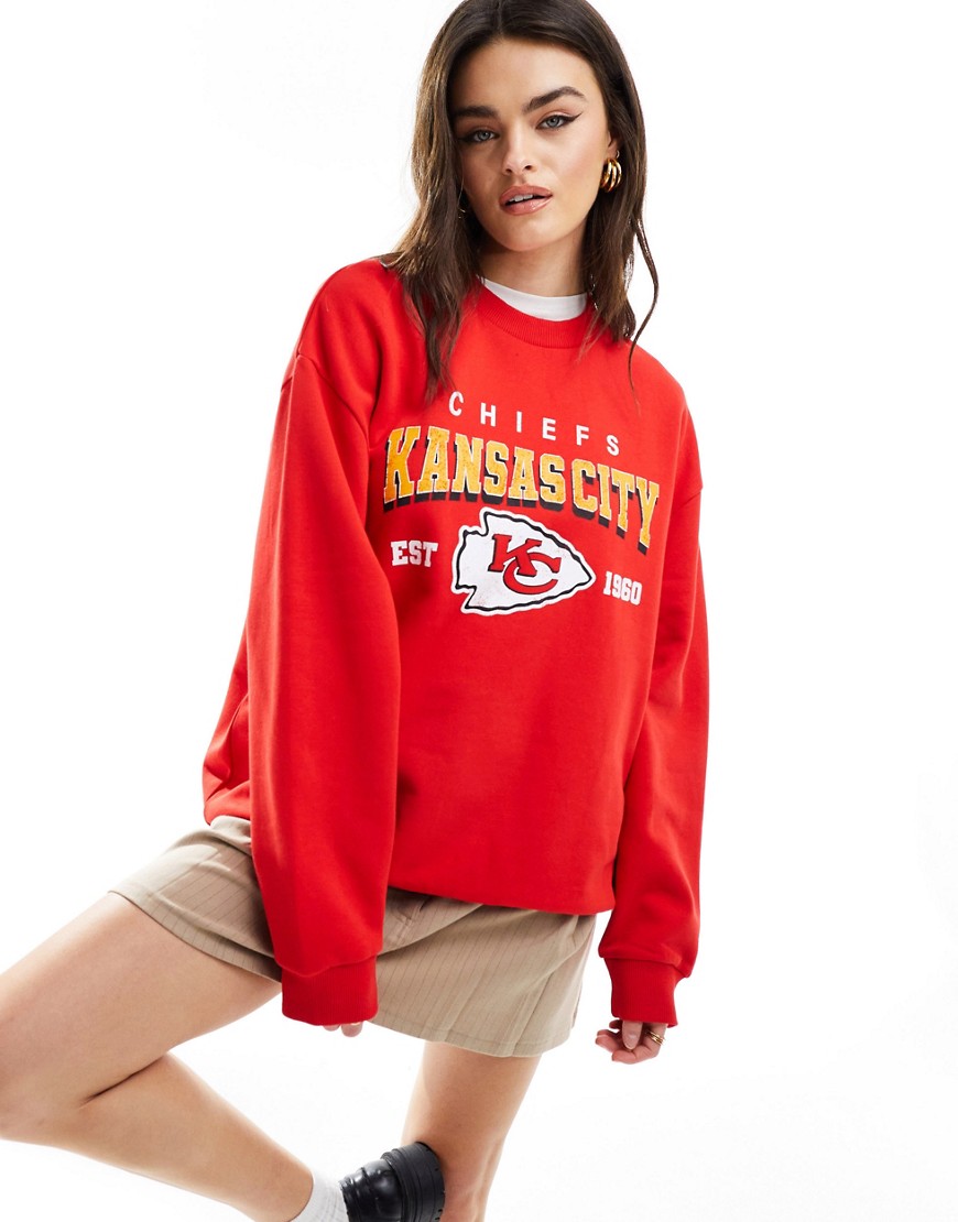 ASOS DESIGN oversized sweat with kansas city chiefs licence graphic in red
