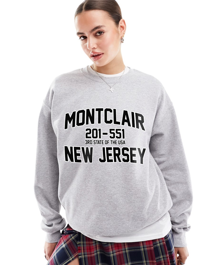 ASOS DESIGN oversized sweat with montclair graphic in grey marl-Black