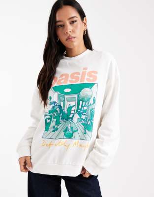 Asos Design Oversized Sweat With Oasis Definitely Maybe Licence Graphic In White