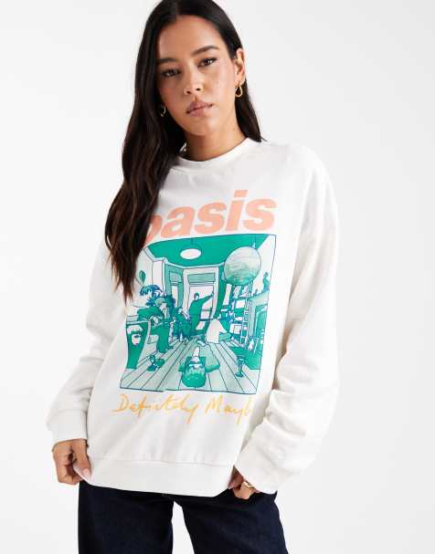 ASOS DESIGN oversized sweat with Oasis definitely maybe licence graphic in cream - view 1