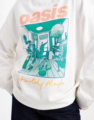 Asos Design Oversized Sweat With Oasis Definitely Maybe Licence Graphic In White