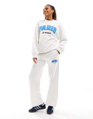 ASOS DESIGN oversized sweat with paris graphic in cream - part of a set