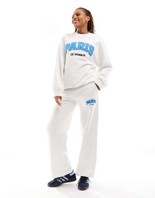 ASOS DESIGN oversized sweat with paris graphic in cream (part of a set)