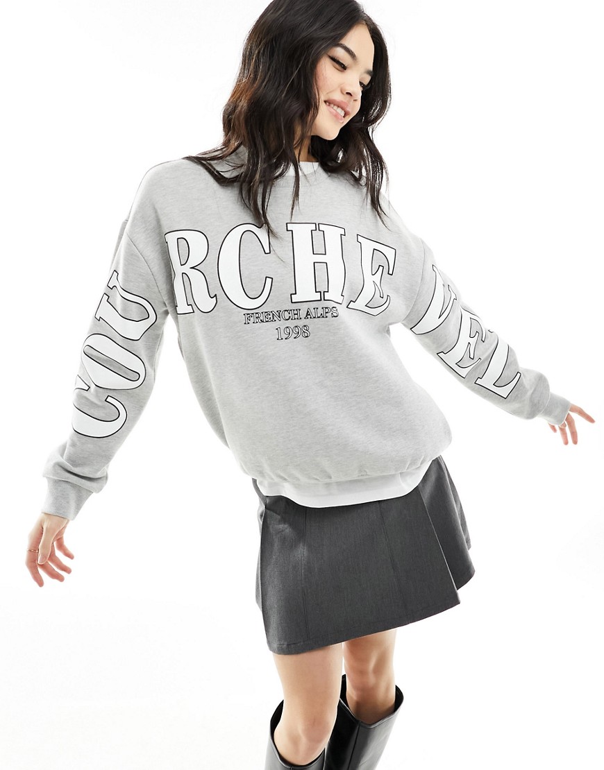 Asos Design Oversized Sweat With Ski Graphic In Ice Gray Heather