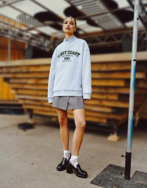 ASOS DESIGN oversized sweat with west coast graphic in ice marl (part of a set)