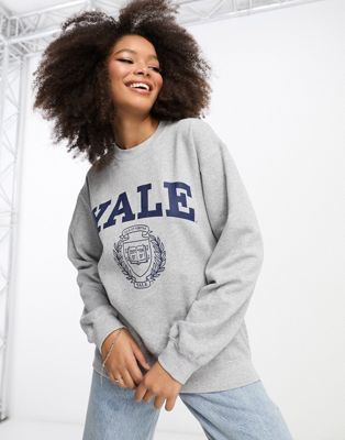 ASOS DESIGN oversized sweat with yale license graphic in grey marl | ASOS