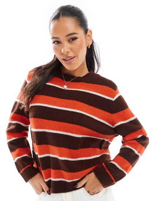 ASOS DESIGN oversized sweater in brown and burgundy stripe