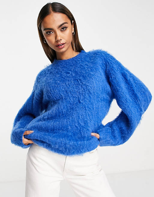 Meget sur social vinder ASOS DESIGN oversized sweater in brushed yarn in cobalt blue | ASOS