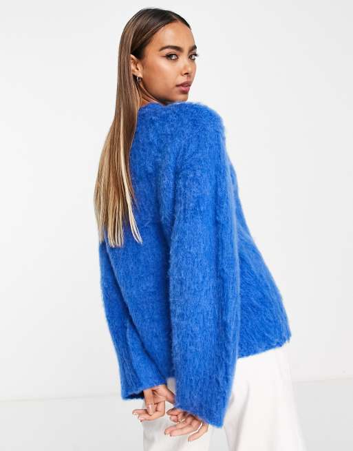 ASOS DESIGN oversized sweater in brushed yarn in cobalt blue