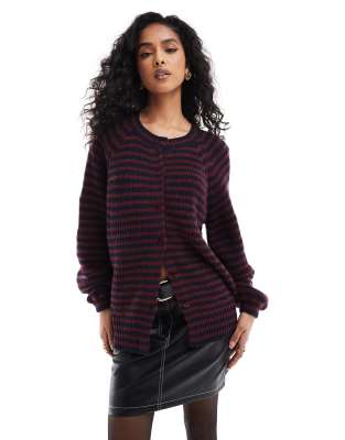 Asos Design Oversized Sweater In Burgundy And Navy Stripe-multi
