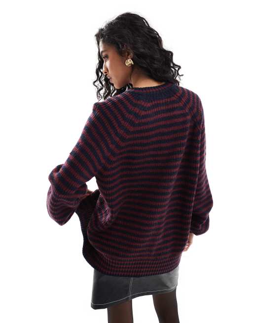 ASOS DESIGN oversized sweater in burgundy and navy stripe