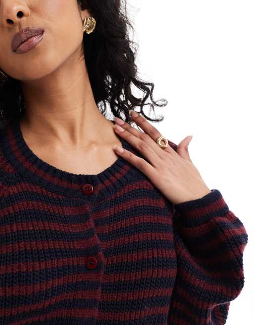 ASOS DESIGN oversized sweater in burgundy and navy stripe
