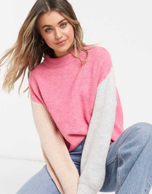 Pink color block sweater sale