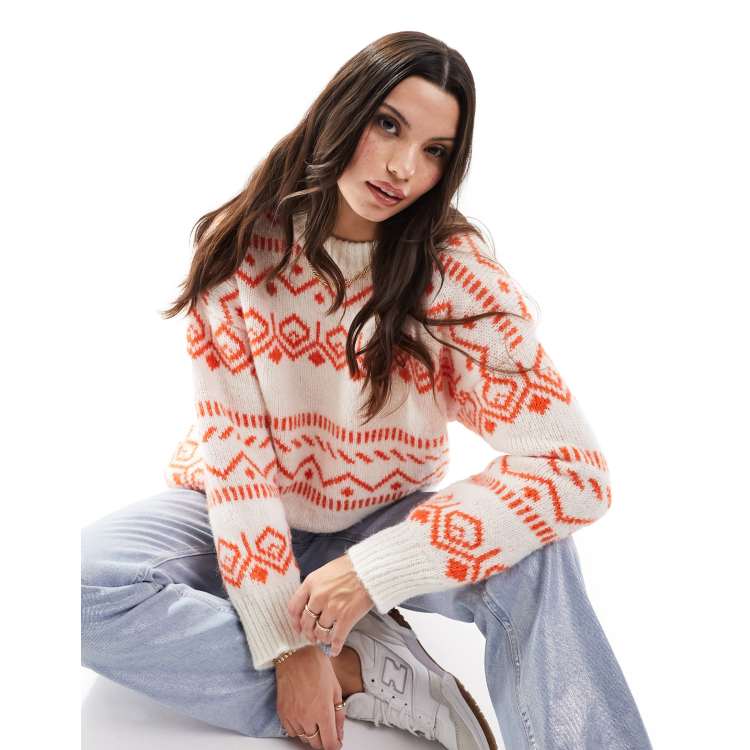 ASOS DESIGN oversized sweater in fairisle pattern in cream