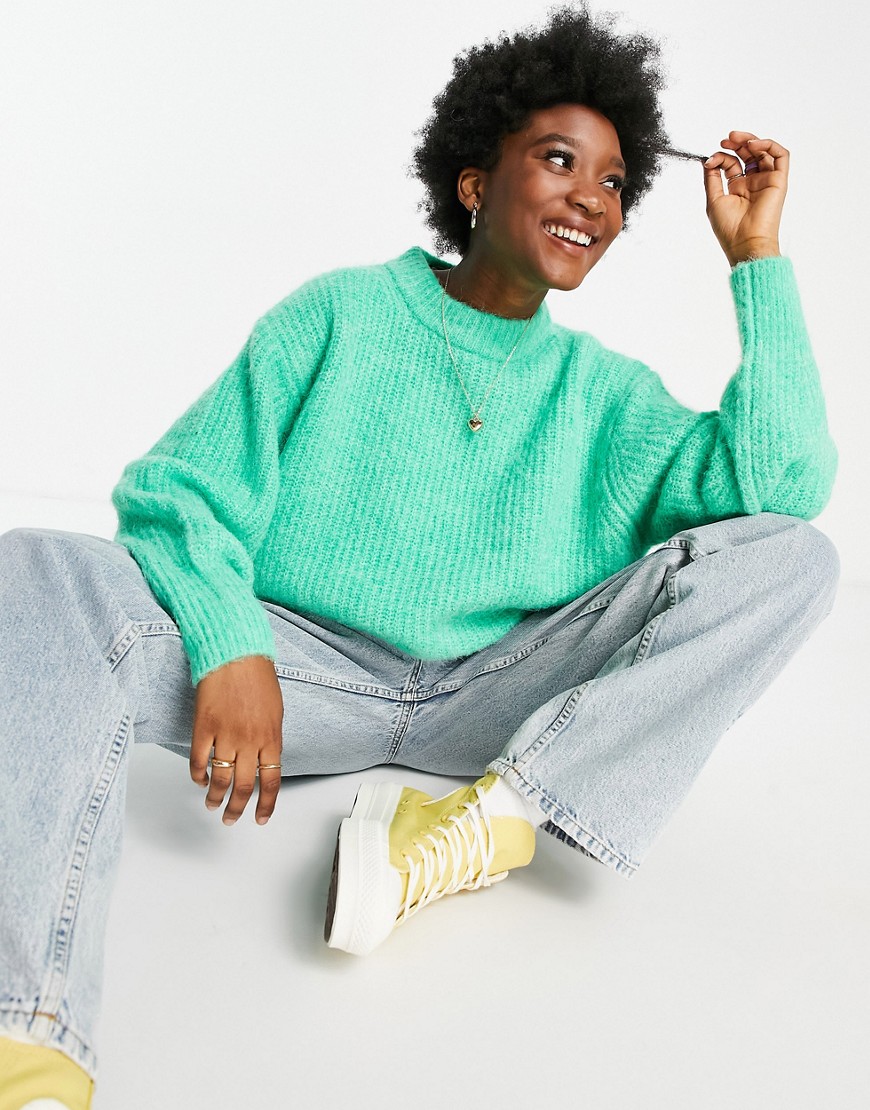 ASOS DESIGN oversized sweater in premium yarn in rib in green