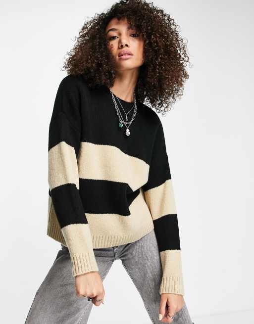 ASOS DESIGN oversized sweater in stripe pattern in black, 4 of 4
