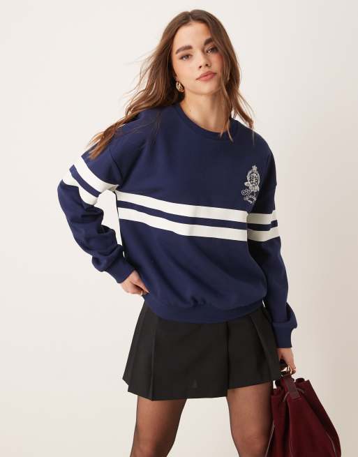 ASOS DESIGN - Oversized sweater met geborduurd logo in marineblauw