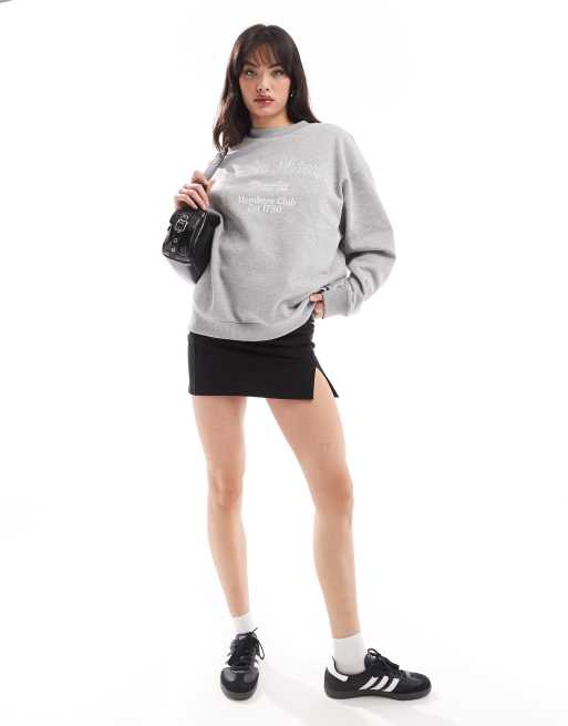 ASOS DESIGN - Oversized sweater met geborduurde Rue de Moulin-print in gemêleerd grijs, 4 van 4