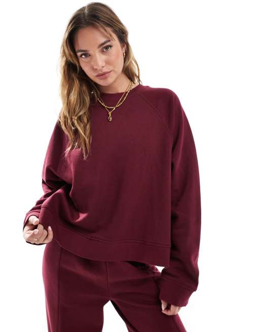 ASOS DESIGN - Oversized sweater met raglandetail in bordeauxrood