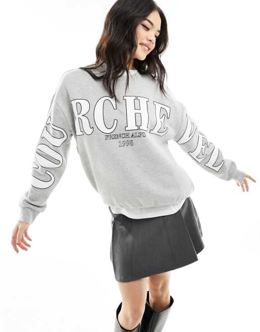 ASOS DESIGN - Oversized sweater met skiprint in gemêleerd grijs