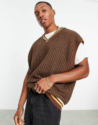 ASOS DESIGN oversized sweater vest in brown jacquard - ASOS Price Checker