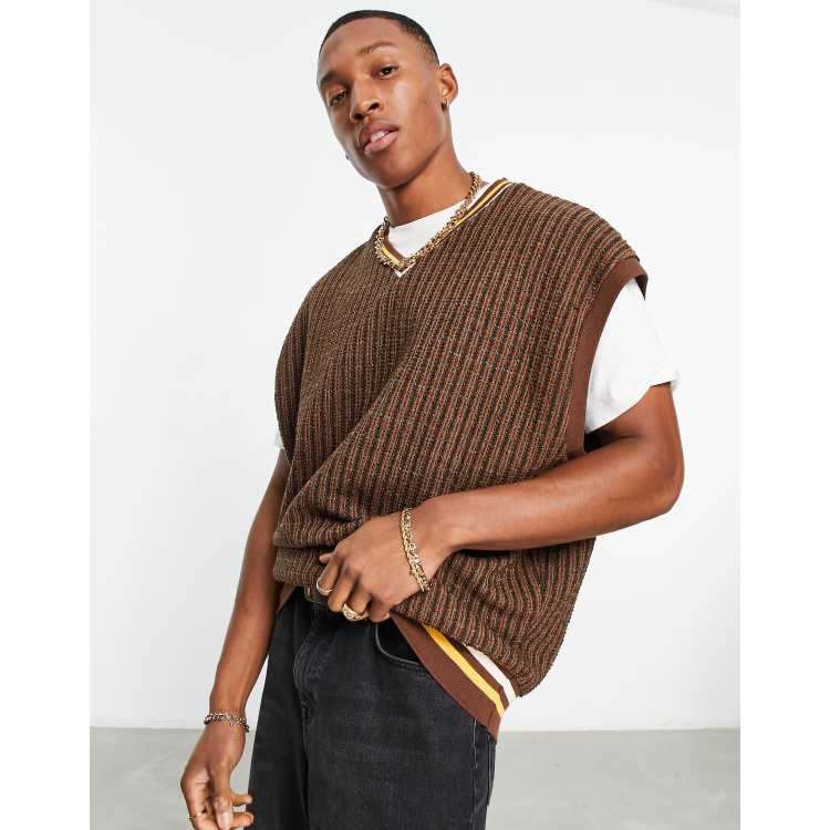 ASOS DESIGN oversized sweater vest in brown jacquard | ASOS