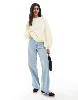 Asos Design Oversized Sweater With Balloon Sleeves In White