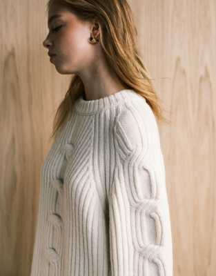Asos Design Oversized Sweater With Cable Detail In White