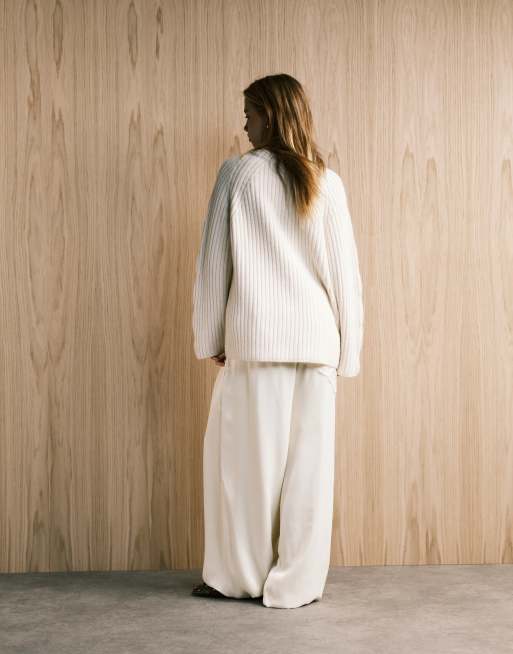 ASOS DESIGN oversized sweater with cable detail in cream