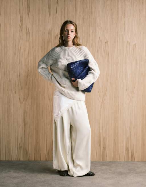 ASOS DESIGN oversized sweater with cable detail in cream, 4 of 4