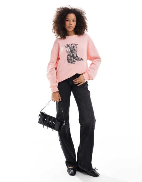 ASOS DESIGN oversized sweater with cowboy boot graphic in baby pink - view 1