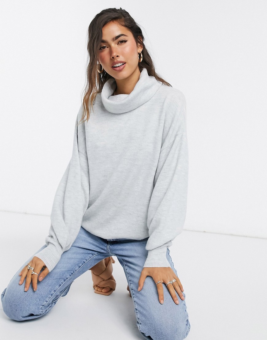 Asos Design Oversized Sweater With Cowl Neck In Gray-grey