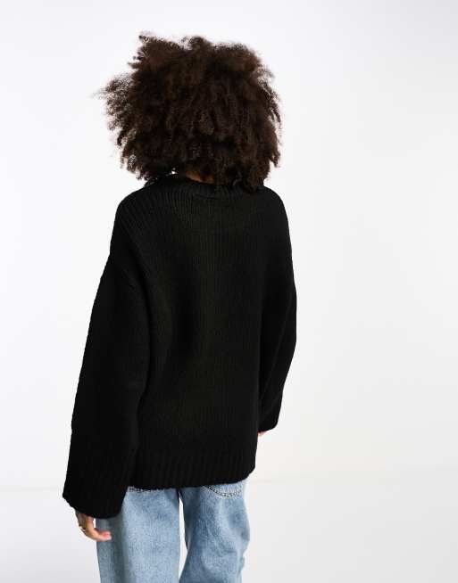 ASOS DESIGN oversized sweater with crew neck in black