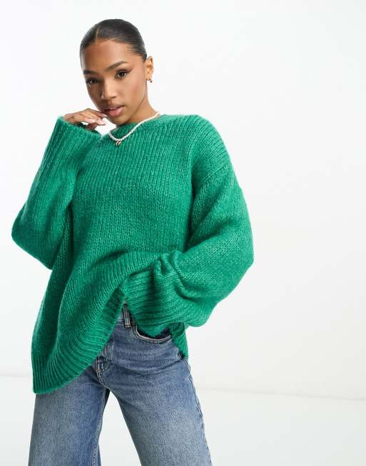 ASOS DESIGN oversized sweater with crew neck in green