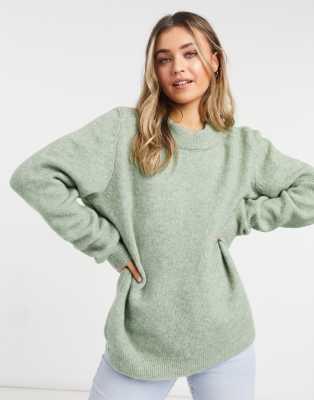 ASOS DESIGN oversized sweater with crew neck in khaki-Green