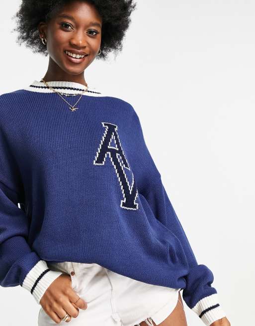 ASOS DESIGN oversized waffle knit sweater in pale blue