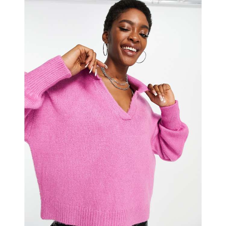 ASOS DESIGN oversized sweater with open collar in pink ASOS