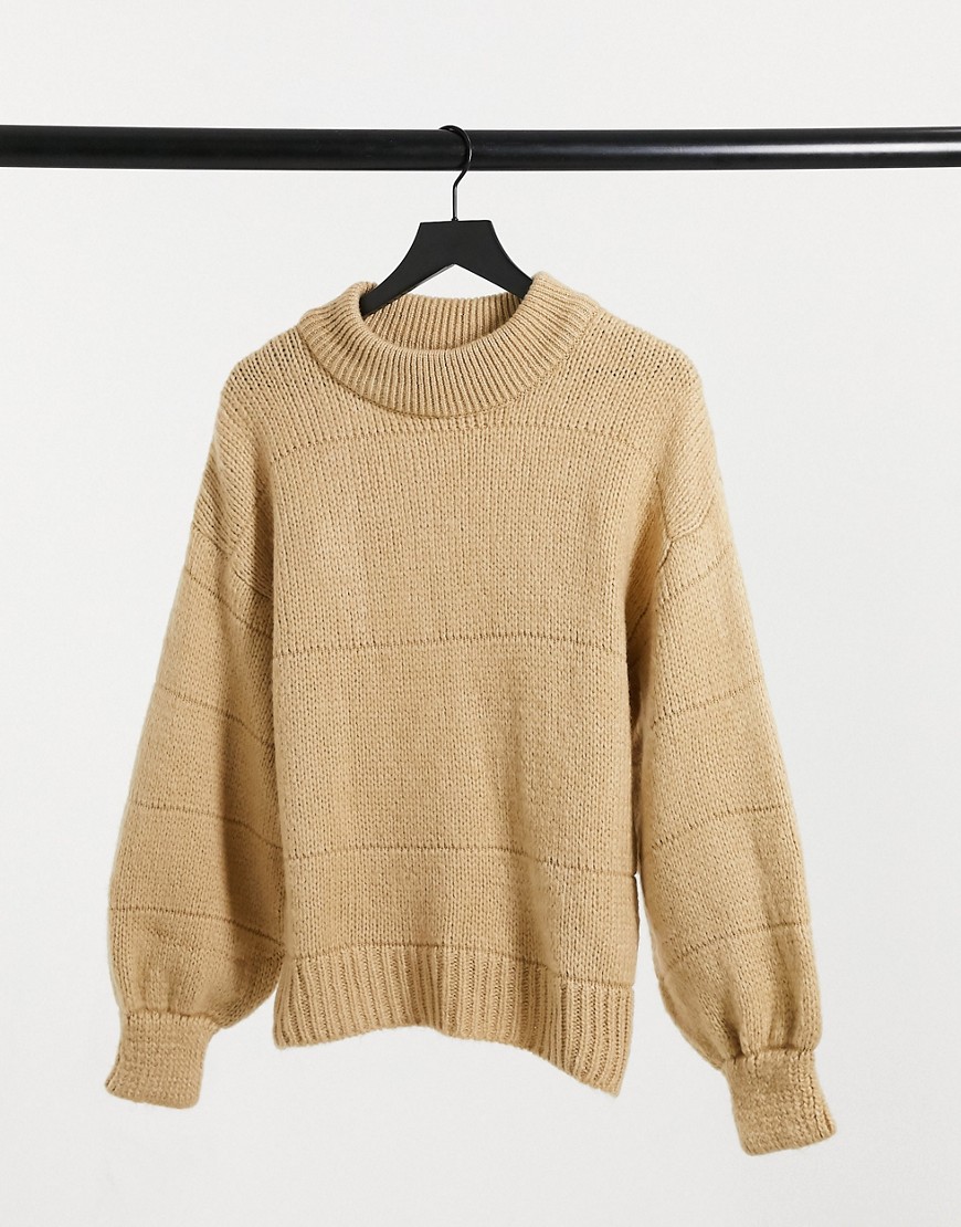 ASOS DESIGN oversized sweater with stripe stitch detail in oatmeal-Neutral