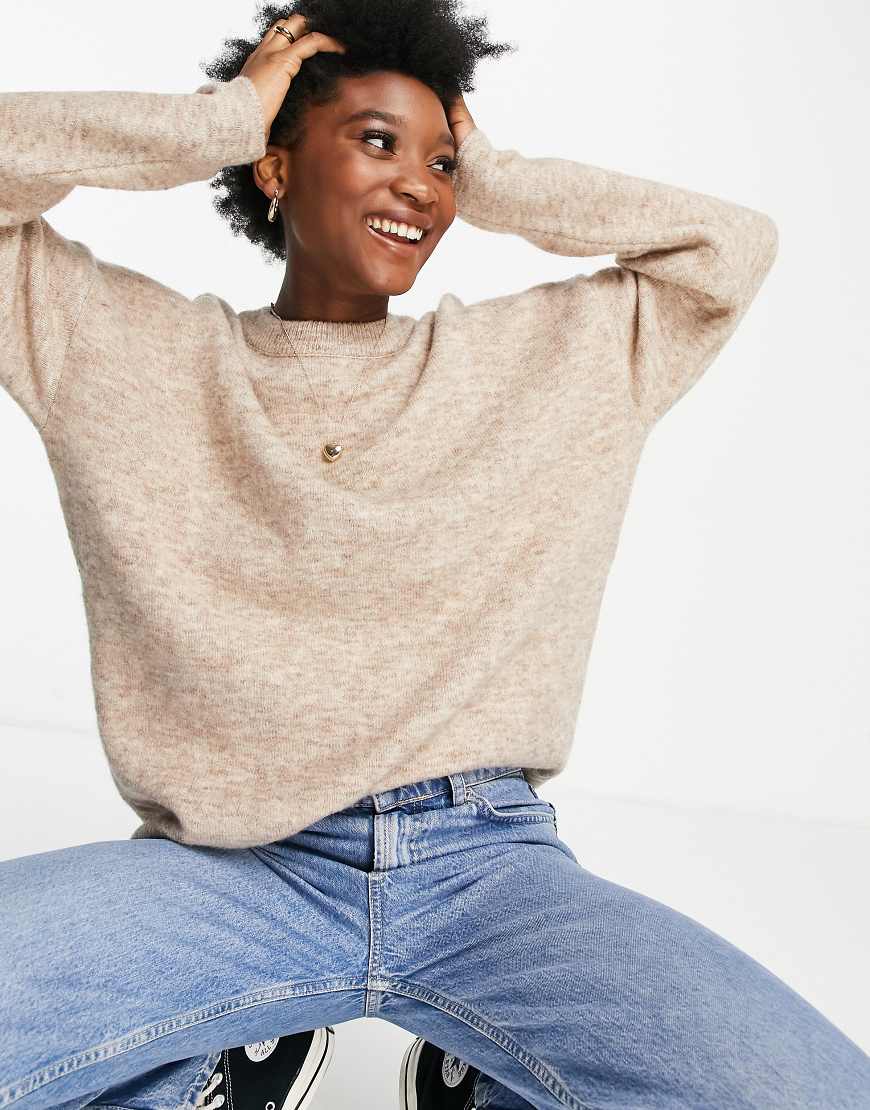 ASOS DESIGN oversized sweater with volume sleeve in stone-Neutral