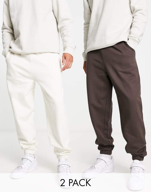 ASOS DESIGN oversized sweatpants in dark brown/soft white 2pack