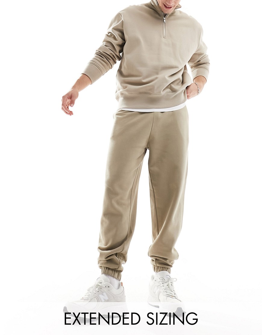 Asos Design Oversized Sweatpants In Beige Brushed Rib Texture-neutral