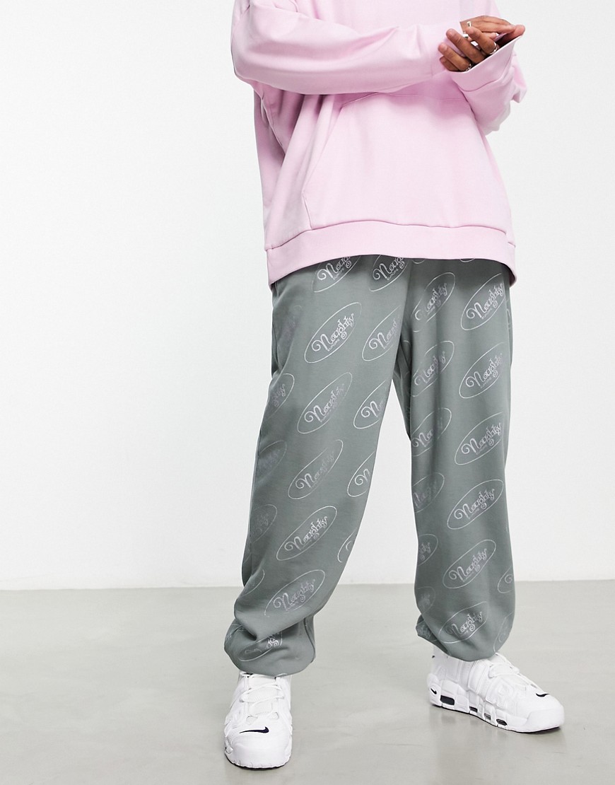 ASOS DESIGN oversized sweatpants in gray with all over logo print