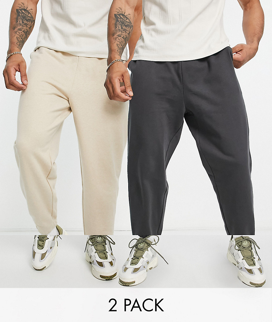 ASOS DESIGN oversized sweatpants in oatmeal heather & washed black 2 pack-Multi