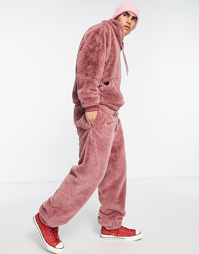ASOS DESIGN oversized sweatpants in pink faux fur | ASOS