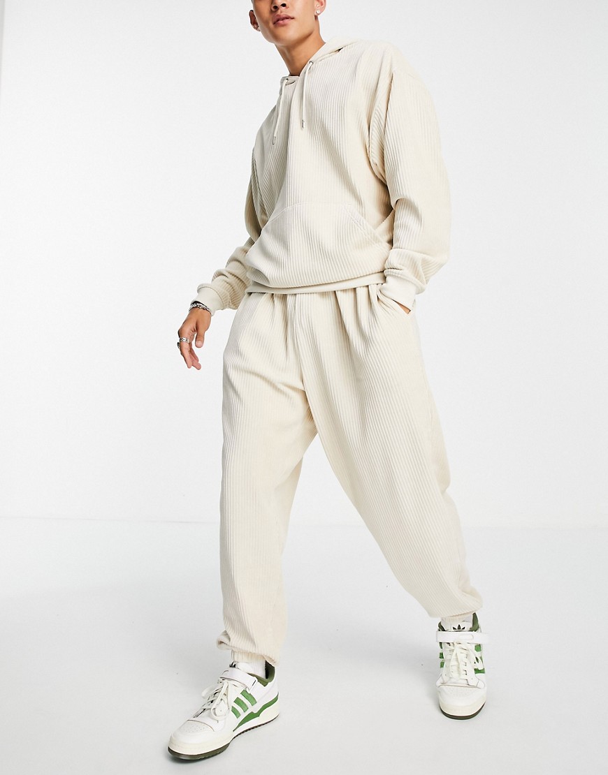 ASOS DESIGN oversized sweatpants in ribbed velour beige - part of a set-Neutral